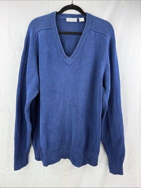 Brian MacNeil Knitwear 100% Cotton Men's Size Large Deep Blue V-Neck Sweater